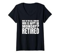 Women's Retired Retirement Happy On Monday Co-Worker V-Neck T-Shirt