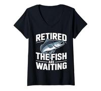 Women's Retired The Fish are Waiting Funny Fishing V-Neck T-Shirt