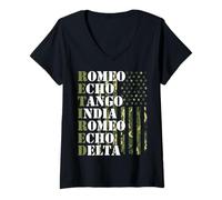 Womens Retired USA Military Men Women Phonetic Alphabet Retirement V-Neck T-Shirt