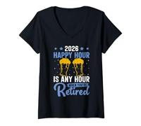 Women's Retiree Every Hour is A Happy Hour Funny Retirement 2026 V-Neck T-Shirt