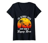 Womens Retiree I'm Retired 2026 Every Hour Happy Hour Retirement V-Neck T-Shirt