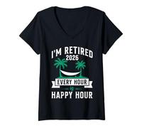 Womens Retiree I'm Retired 2026 Every Hour Happy Hour Retirement V-Neck T-Shirt