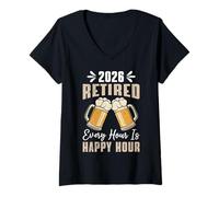Womens Retiree I'm Retired 2026 Every Hour Happy Hour Retirement V-Neck T-Shirt
