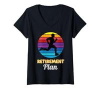 Women's Retirement Plan Runner Humor Retro Sunset Design V-Neck T-Shirt