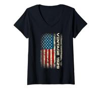 Women's Retro 1929 97th Birthday 97 Years Old US Flag V-Neck T-Shirt