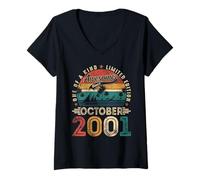 Womens Retro 24 Year Old Vintage October 2001 24th Birthday Men Boy V-Neck T-Shirt