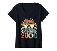 Womens Retro 25 Year Old Vintage October 2000 25th Birthday Men Boy V-Neck T-Shirt