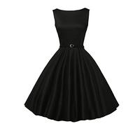 Womens Retro 50s 60s Cocktail Dress A Line Sleeveless Plain Swing Dress Audrey Hepburn Elegant Vintage Prom Swing Party Dress Black