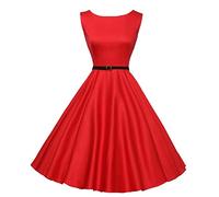 Women's Retro 50s 60s Cocktail Dress Sleeveless A Line Plain Swing Dress Audrey Hepburn Vintage Prom Swing Party Dress Red