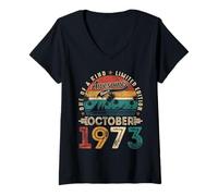 Womens Retro 52 Year Old Vintage October 1973 52nd Birthday Men Dad V-Neck T-Shirt
