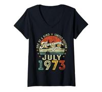 Womens Retro 52 Years Old Vintage July 1973 52nd Birthday Men Women V-Neck T-Shirt