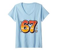 Womens Retro 6 7 Summer Alpha Slang 67 Beach V-Neck T-Shirt