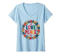 Women's Retro 60's 70's Flower Power Groovy Love Peace Hippie V-Neck T-Shirt