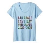 Women's Retro 6th Grade Last Day 2026 Batch Autographs DIY Squad V-Neck T-Shirt