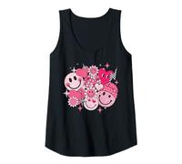 Womens Retro 70s Happy Face Leopard Disco Ball Smile Face Flower Tank Top