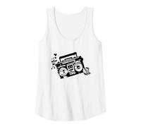 Womens Retro 80s 90s Boom-Box Vintage Cassette Player Graphic Tee Tank Top