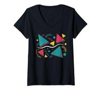 Women's Retro 80s 90s Geometric Memphis Design Abstract Shapes V-Neck T-Shirt