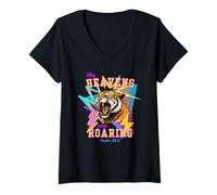 Womens Retro 80s Tiger The Heavens are Roaring Psalm 19:1 V-Neck T-Shirt