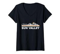 Womens Retro 80s Underlining Colors Snow Mountains Sun Valley Idaho V-Neck T-Shirt