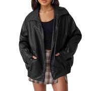 Women's Retro 90s Leather Jackets Oversized Faux PU Motorcycle Biker Coat Moto Varsity Bomber Cardigan Jackets Fall Outwear Streetwear(Black,S)
