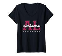 Women's Retro Alabama Softball Pink Leopard Collegiate State Art V-Neck T-Shirt