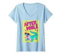 Women's Retro Alligator Sunglasses After While V-Neck T-Shirt