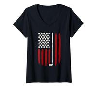 Women's Retro American Flag Golf Golfer Funny Golf Club Golfing V-Neck T-Shirt