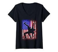 Women's Retro American Wrestling USA Flag Wrestler Boy V-Neck T-Shirt