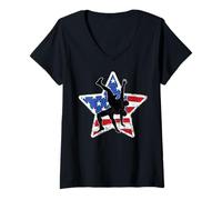 Women's Retro American Wrestling USA Flag Wrestler Boy V-Neck T-Shirt