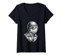 Women's Retro Animal Biker Chameleon Motorcycle Rider V-Neck T-Shirt