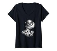 Women's Retro Animal Biker Salamander Motorcycle Rider V-Neck T-Shirt