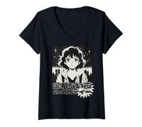 Womens Retro Anime Girl 80s 90s Japanese Manga City Pop Aesthetic V-Neck T-Shirt