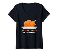Womens Retro Arcade Pixelated Game Turkey - Insert Turkey V-Neck T-Shirt
