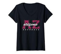 Women's Retro Arizona Softball Pink Leopard Collegiate State Art V-Neck T-Shirt