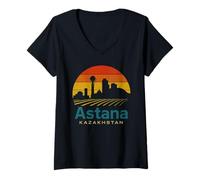 Womens Retro Astana Kazakhstan Design Kazakh Capital V-Neck T-Shirt