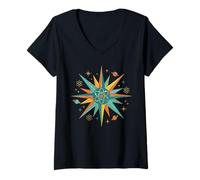 Women's Retro Atomic Starburst Physics Science Symbol V-Neck T-Shirt