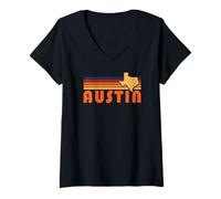 Women's Retro Austin Texas Vintage 70s Sunset Silhouette Art V-Neck T-Shirt