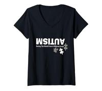 Womens Retro Autism Seeing The World From A Different Angle V-Neck T-Shirt