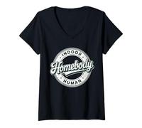 Women's Retro Badge Vintage Introvert Homebody Indoor Human V-Neck T-Shirt