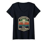 Women's Retro Badminton Solves Most of My Problems Badminton Player V-Neck T-Shirt