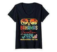 Women's Retro Bahamas Vacation 2026 Memories Matching Group Trip V-Neck T-Shirt