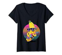 Womens Retro Banana Guitarist Bananas Guitar V-Neck T-Shirt