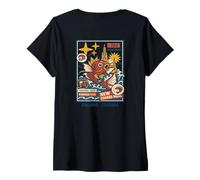 Womens Retro Bangkok Street Food Powered Fish Design V-Neck T-Shirt