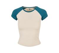 Urban Classics Women's Ladies Organic Stretch Short Retro Baseball Tee T-Shirt, Whitesand/Jasper, XS
