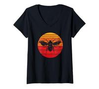 Womens Retro Bee Vintage Distressed Sunset Design V-Neck T-Shirt