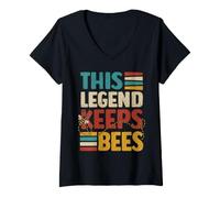 Women's Retro Beekeeper This Legend Keeps BeesFunny Beekeeping V-Neck T-Shirt