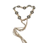 Women's Retro Belts Ethnic Style Inlaid Waist Rope Bohemian Tassel Belt Pendant Thin Waistband (Apricot)