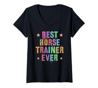 Womens Retro Best Horse Trainer Ever Equestrian Vibes Horseback Mom V-Neck T-Shirt