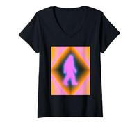Women's Retro Bigfoot Aura Psychedelic Rainbow Squatch Cryptozoology V-Neck T-Shirt