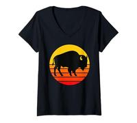 Womens Retro Bison Animal Lover, Vintage Bison Yak Wildlife Lovers V-Neck T-Shirt